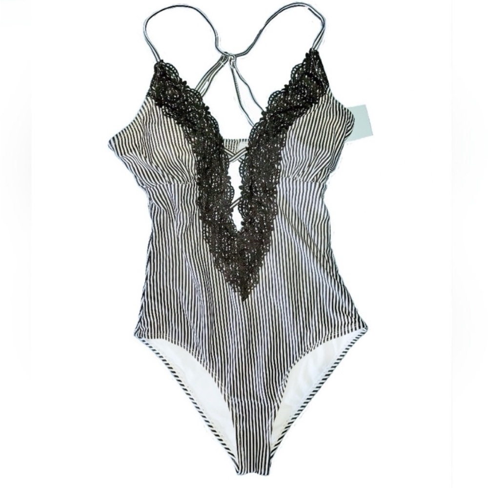Cupshe Black Lace Striped One Piece